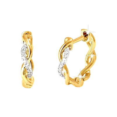 12mm Aretes de Dama Oro 14k Argolla Pavé con Diamantes Naturales