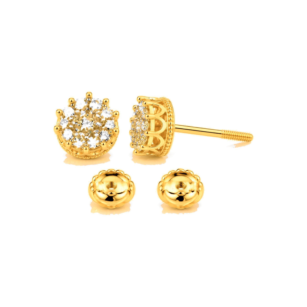 Aretes de Dama Oro 10k Corona con Diamantes Naturales