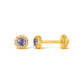 Aretes de Dama Oro 14k Circonio Morado con Halo