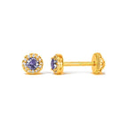 Aretes de Dama Oro 14k Circonio Morado con Halo