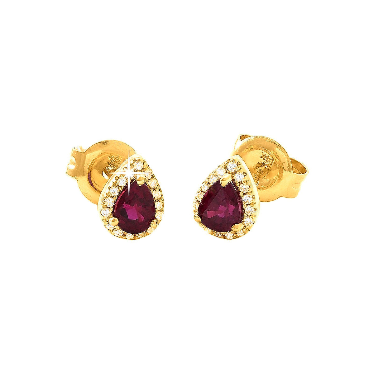 5x6mm Aretes de Dama Oro 14k Gota con Rubí y Diamantes Naturales