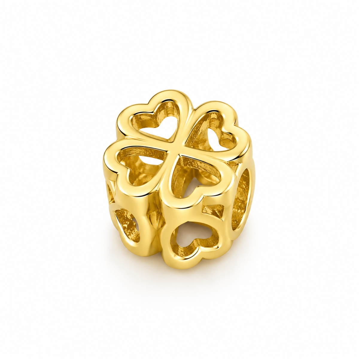 Charm Oro 10k Trébol de Corazones Calado Compatible con Pulseras Europeas