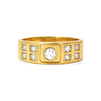 Anillo de Hombre Oro 10k Panel Cuadrado Rejilla Circonios