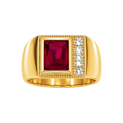 Anillo de Hombre Oro 10k Rubí con Circonios