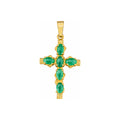 Dije Cruz Oro 14k Texturizada con Piedras Verdes Cabujón