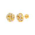 Aretes de Dama Oro 10k Bicolor Nudo de Amor Liso y Diamantado