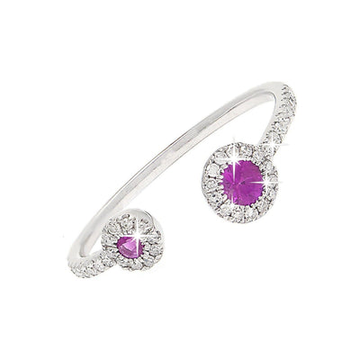 Anillo de Dama Oro Blanco 14k Redondos con Rubí y Diamantes Naturales