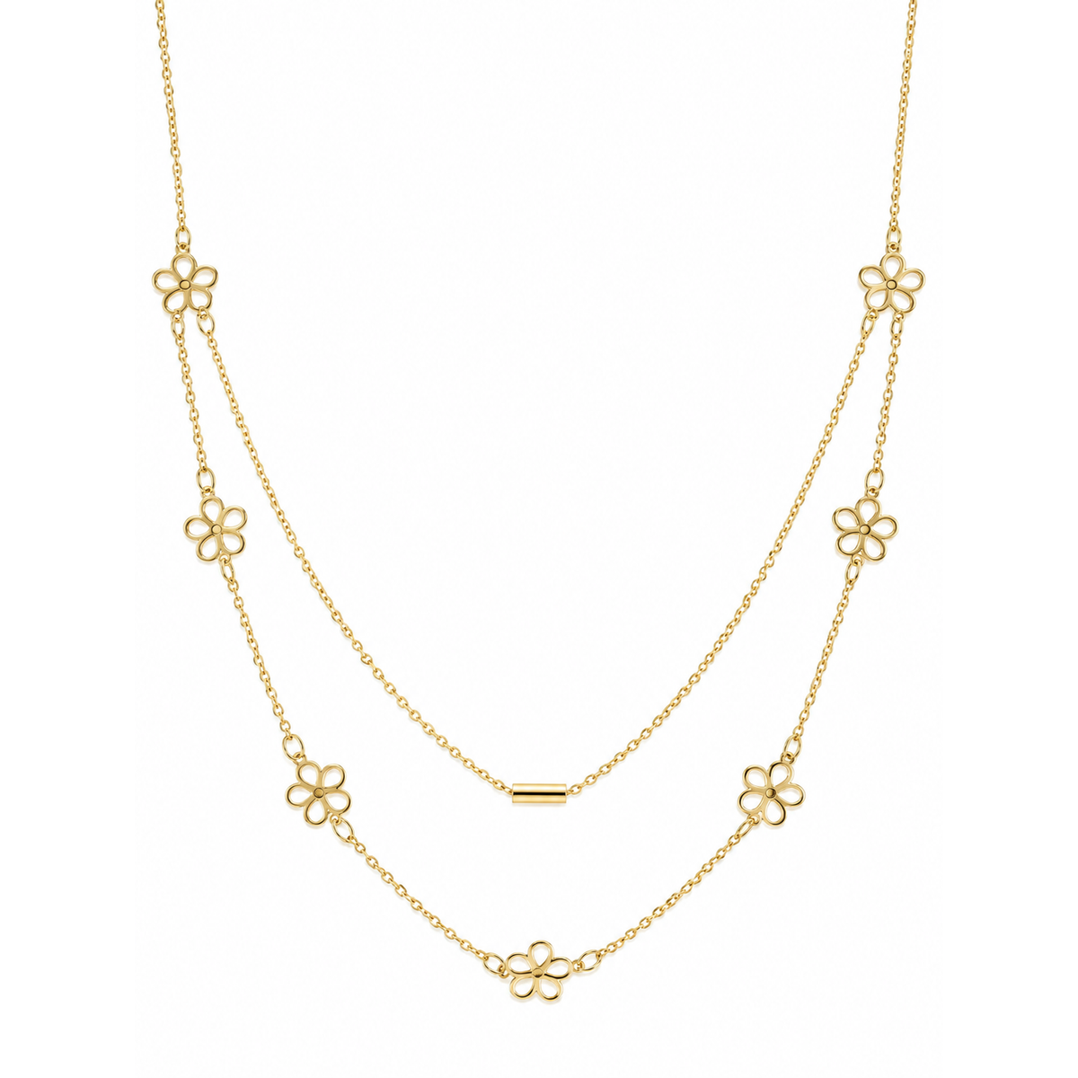 Cadena Oro 14k Doble Hilera con Flores Caladas