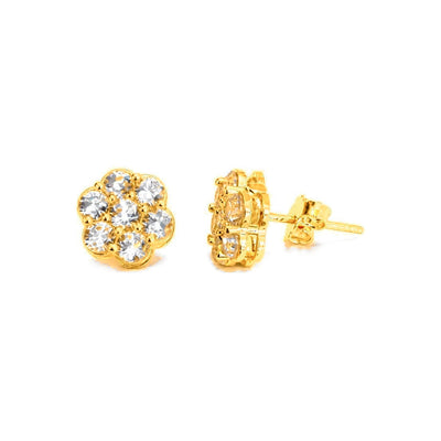 Aretes de Dama Oro 10k Flor con Circonios