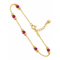 Brazalete de Dama Oro 14k con Bolitas de Circonio Fucsia