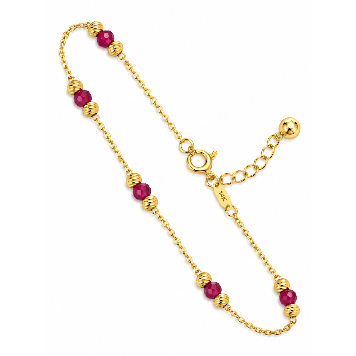 Brazalete de Dama Oro 14k con Bolitas de Circonio Fucsia