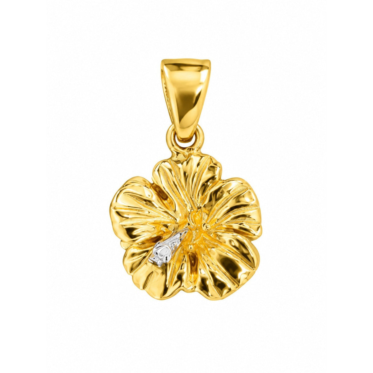 10mm Dije Flor de Cayena Oro 14k con Pistilo de Oro Blanco