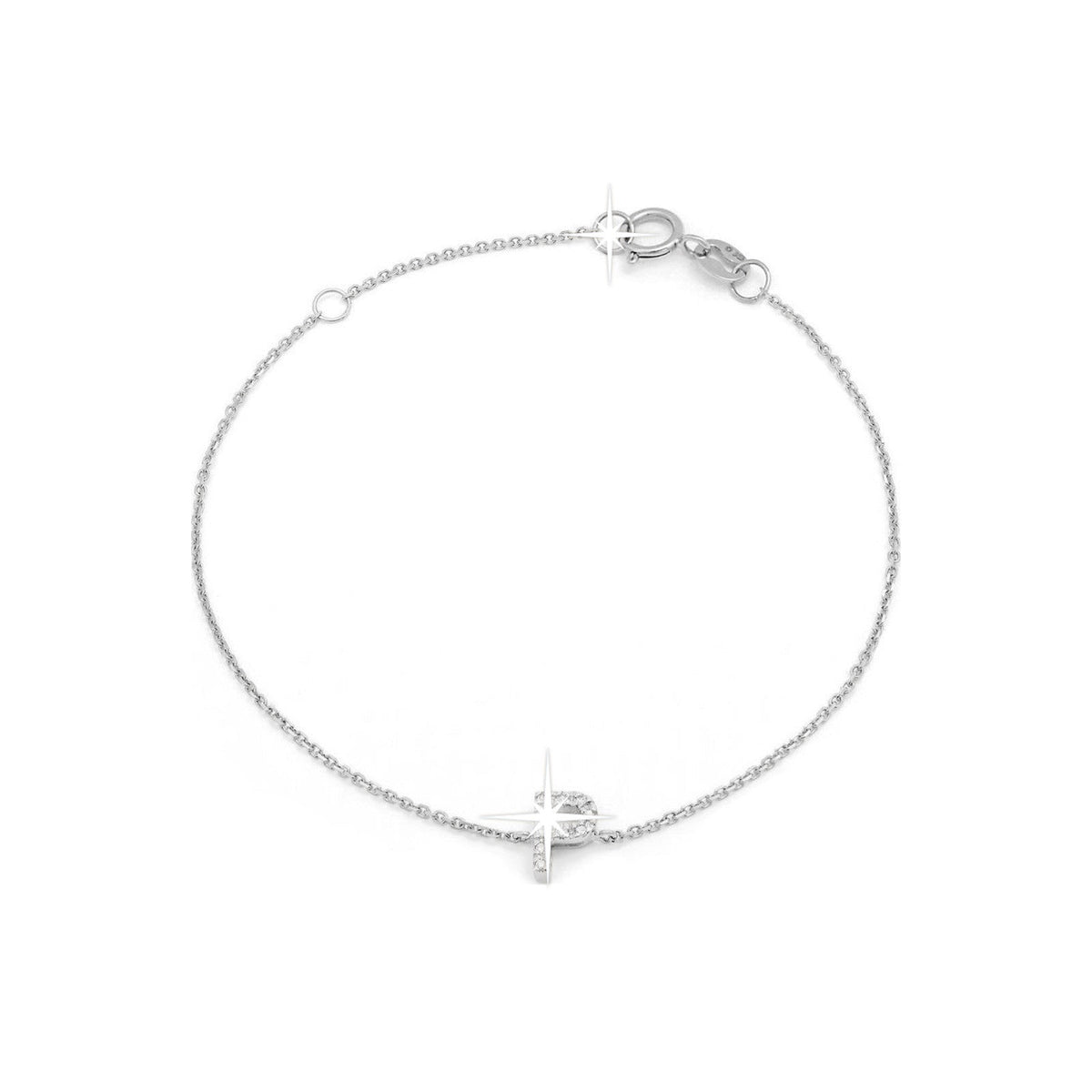 Brazalete de Dama Oro Blanco 14k Inicial con Diamantes Naturales