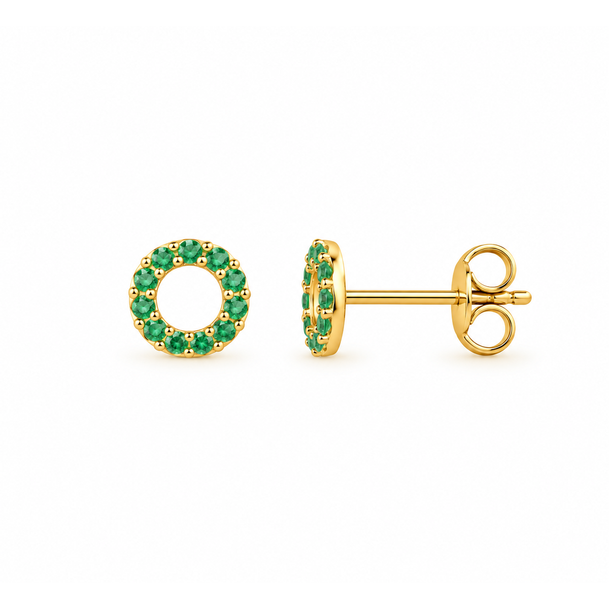Aretes de Dama Oro 14k Círculo con Circonios Verdes