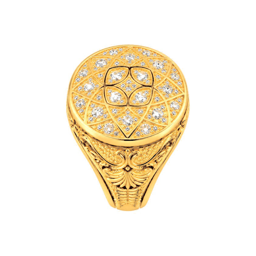 Anillo de Hombre Oro 14k Domo Estrella Pavé