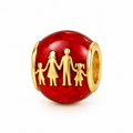 Charm Oro 10k Familia con Esmalte Rojo Compatible con Pulseras Europeas