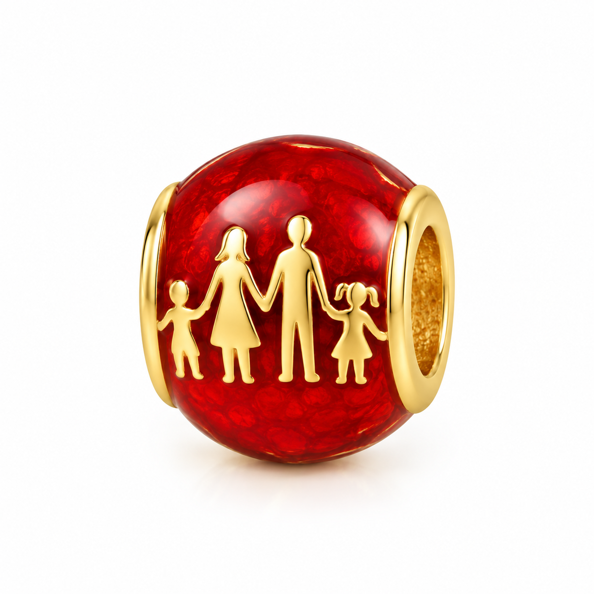 Charm Oro 10k Familia con Esmalte Rojo Compatible con Pulseras Europeas