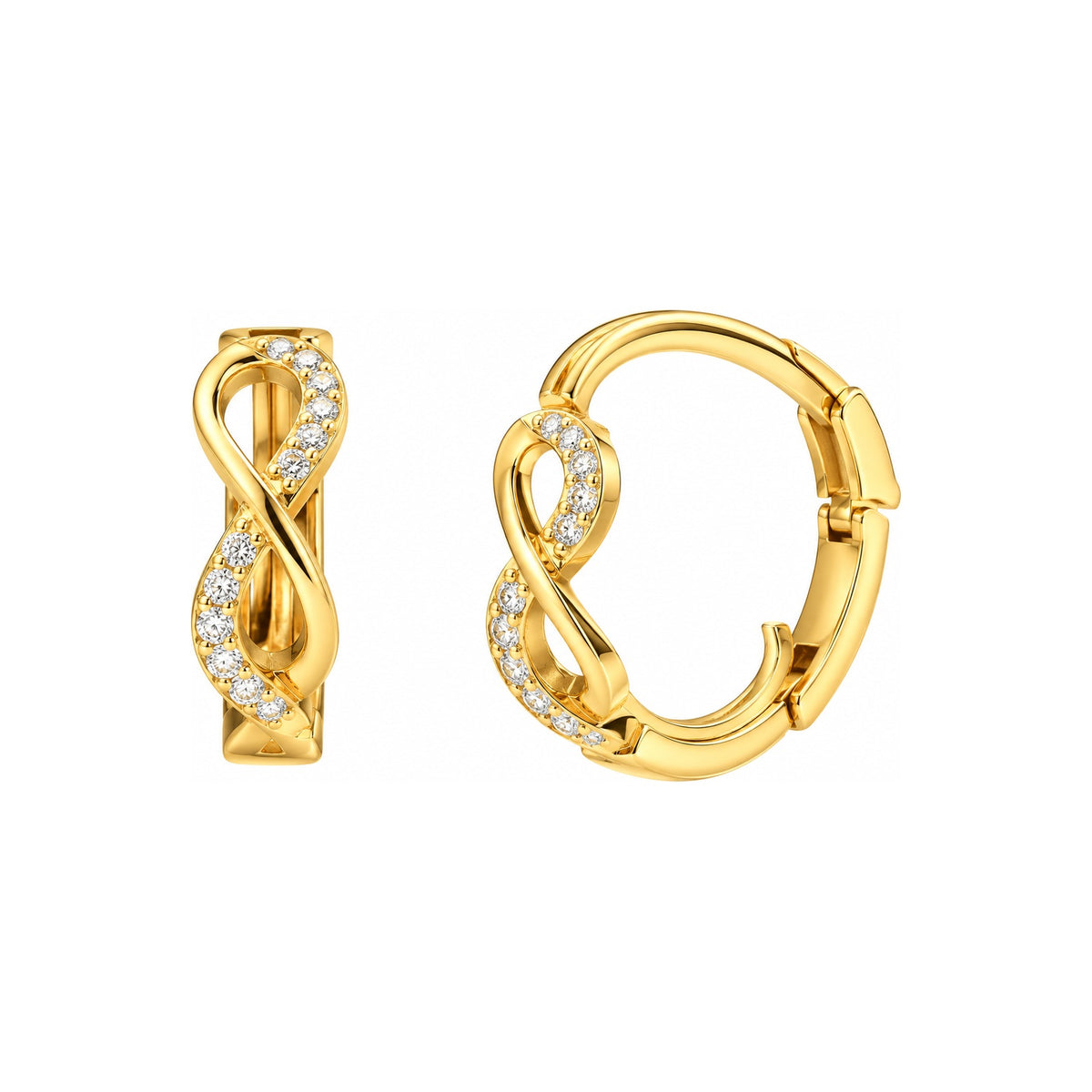 Aretes de Dama Oro 14k Huggie Infinito con Circonios