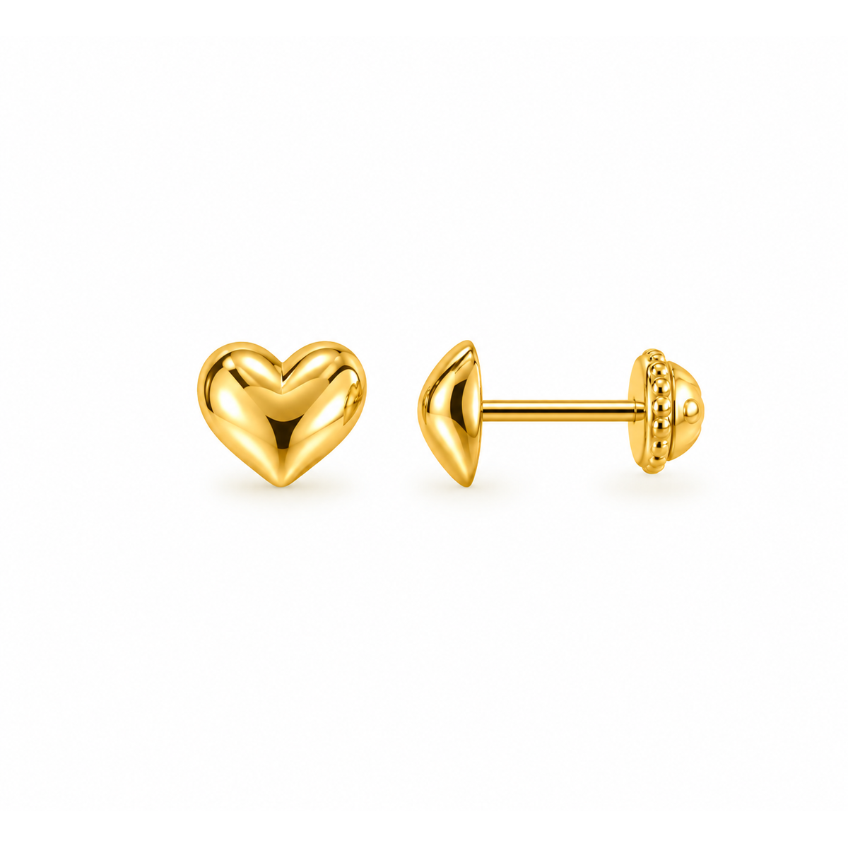 Aretes de Dama Oro 18k Corazón Abultado con Tornillo