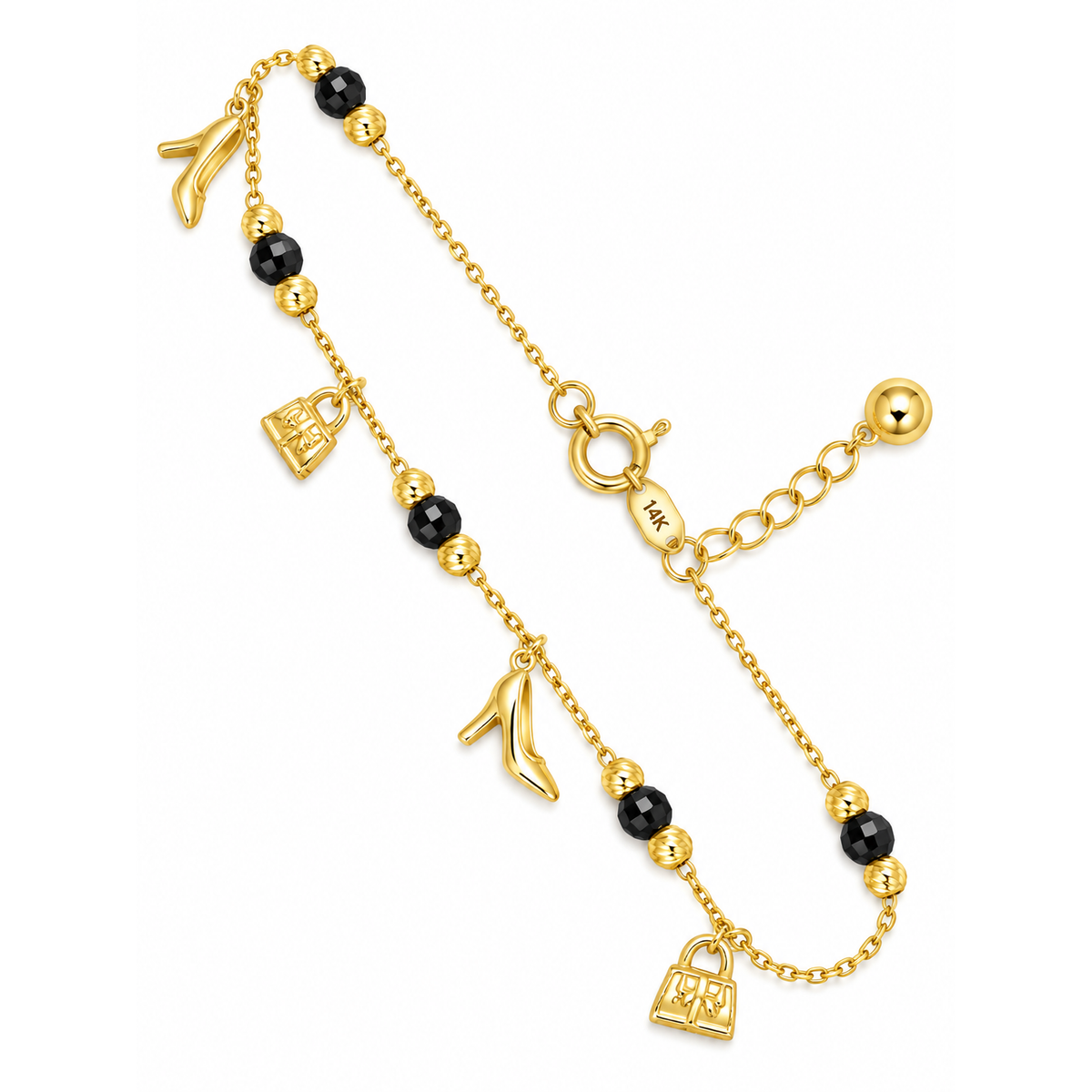 Brazalete de Dama Oro 14k con Dijes de Tacón y Cartera II