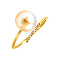 8mm Anillo de Dama Oro 14k Bypass Gota con Perla y Diamantes Naturales