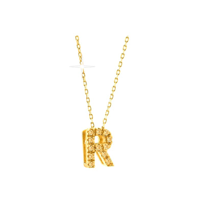7mm Collar Oro 14k Inicial Pavé con Diamantes Naturales