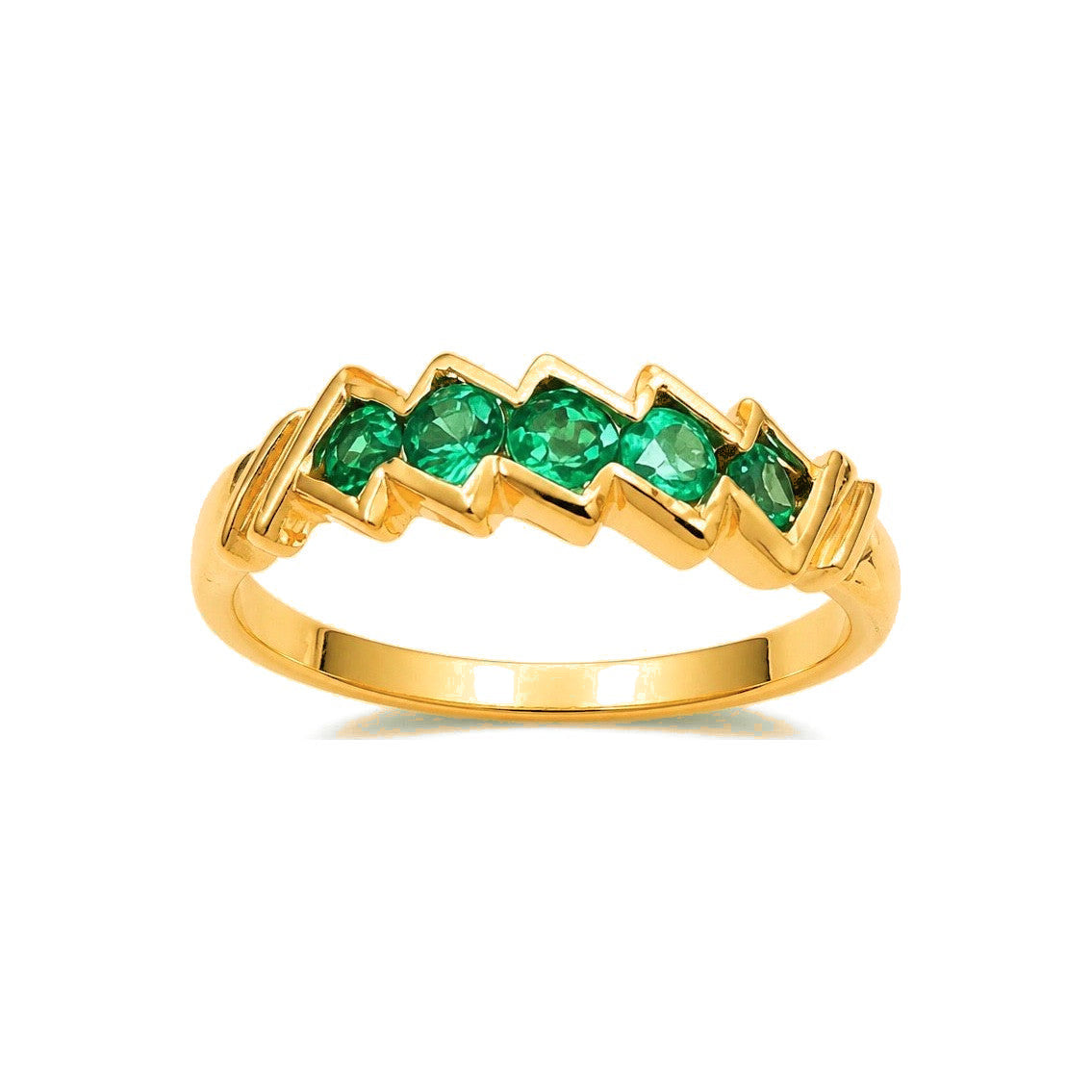 Anillo de Dama Oro 14k Banda Zigzag Esmeralda