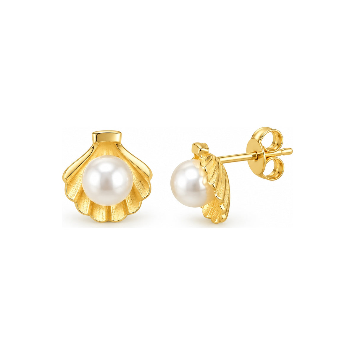 Aretes de Dama Oro 14k Concha con Perla