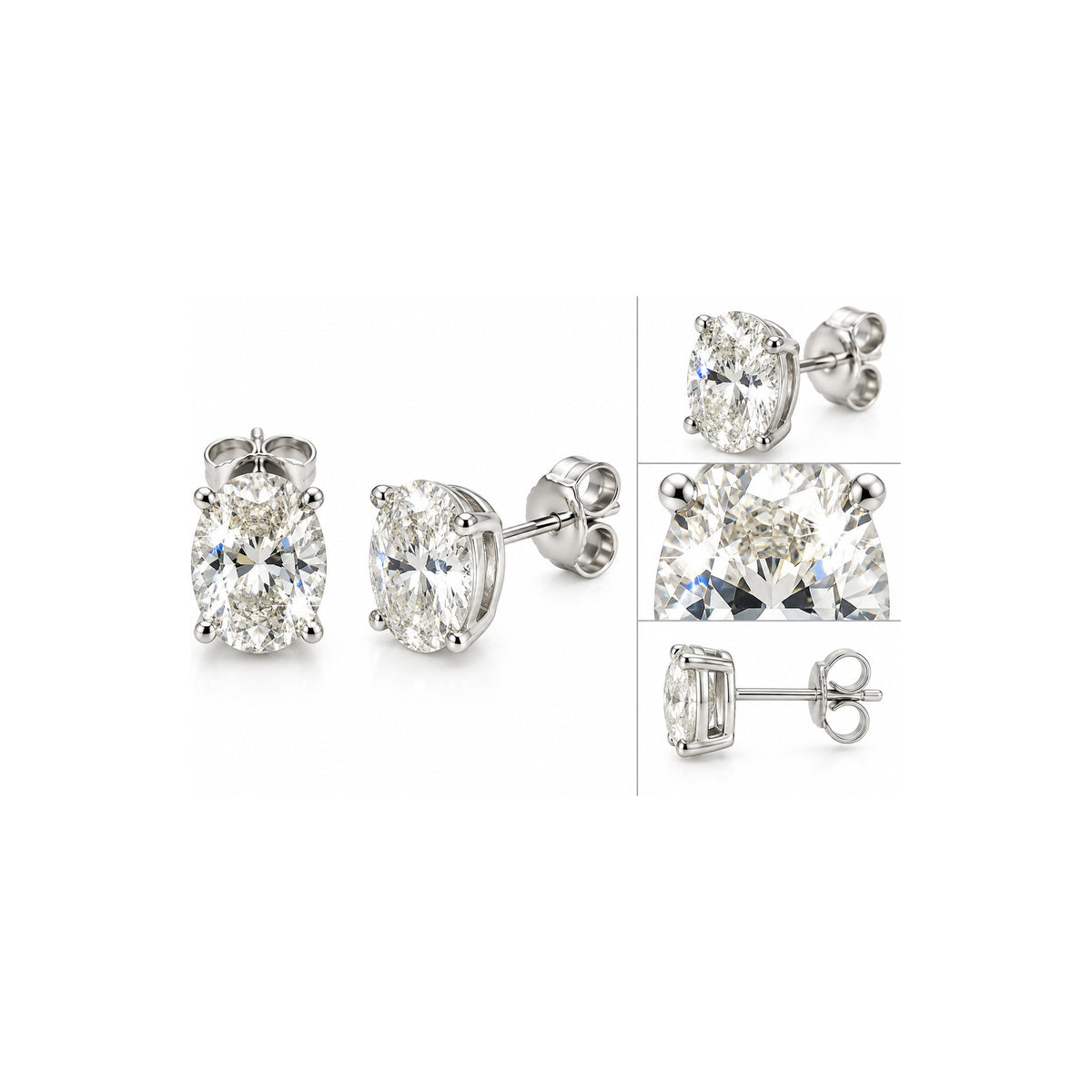 Aretes de Dama Oro Blanco 14k Topos Ovalados con Diamante de Laboratorio