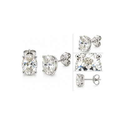 Aretes de Dama Oro Blanco 14k Topos Ovalados con Diamante de Laboratorio