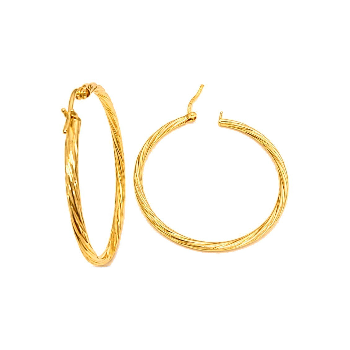 Aretes de Dama Oro 10k Aro Grande Torcido Diagonal