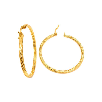Aretes de Dama Oro 10k Aro Grande Torcido Diagonal