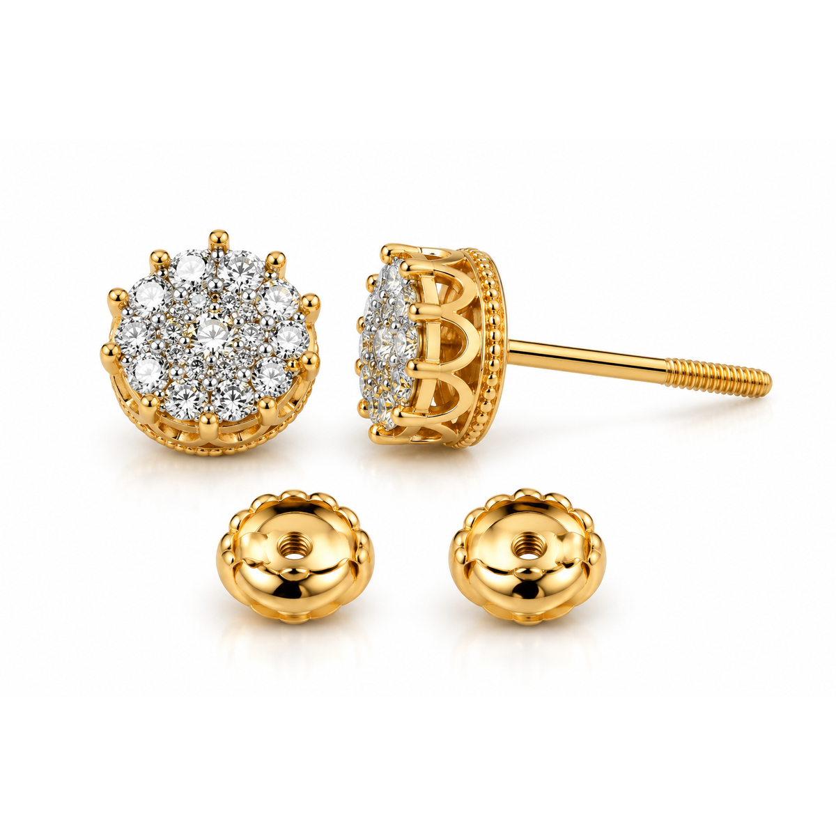 Aretes de Dama Oro 10k Corona con Diamantes Naturales