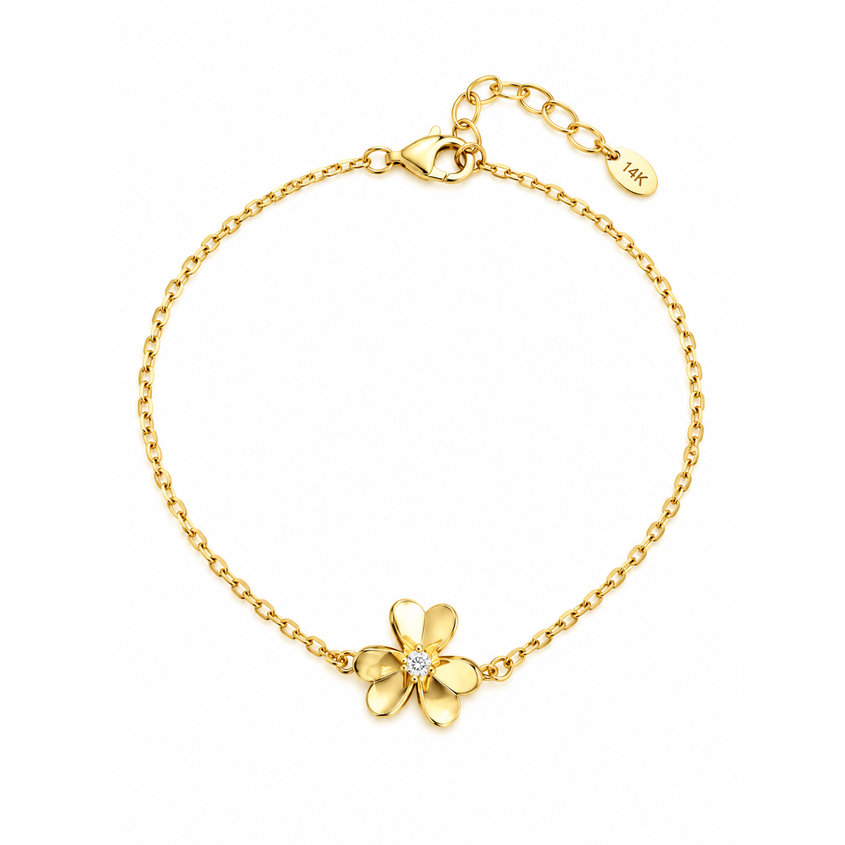 Brazalete de Dama Oro 10k con Flor y Circonio