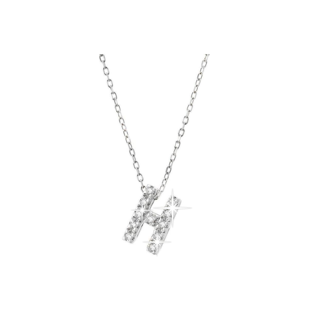 7mm Collar Oro Blanco 14k Inicial Pavé con Diamantes Naturales