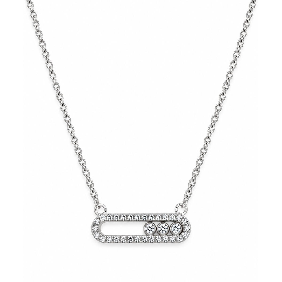 Cadena Oro Blanco 14k Óvalo con Circonios