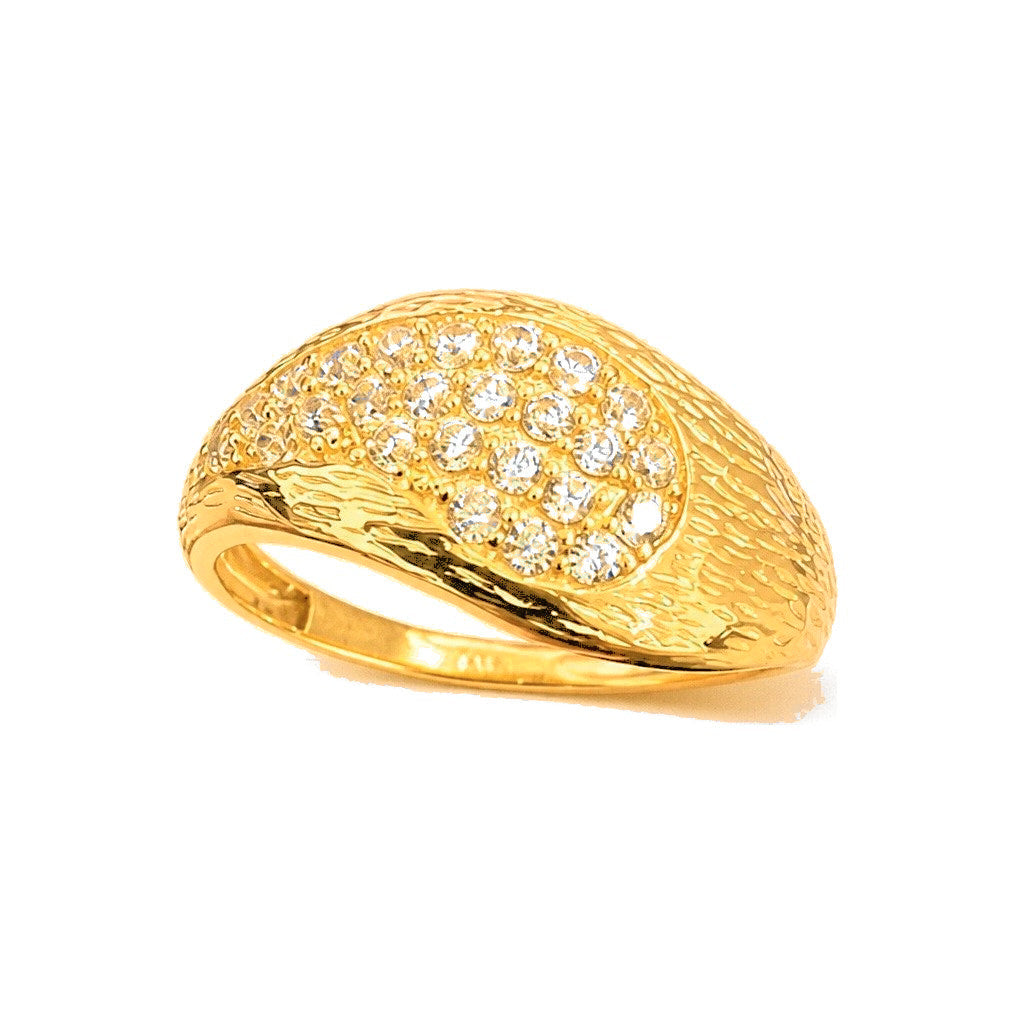 Anillo de Dama Oro 14k Abombado Pave y Martillado
