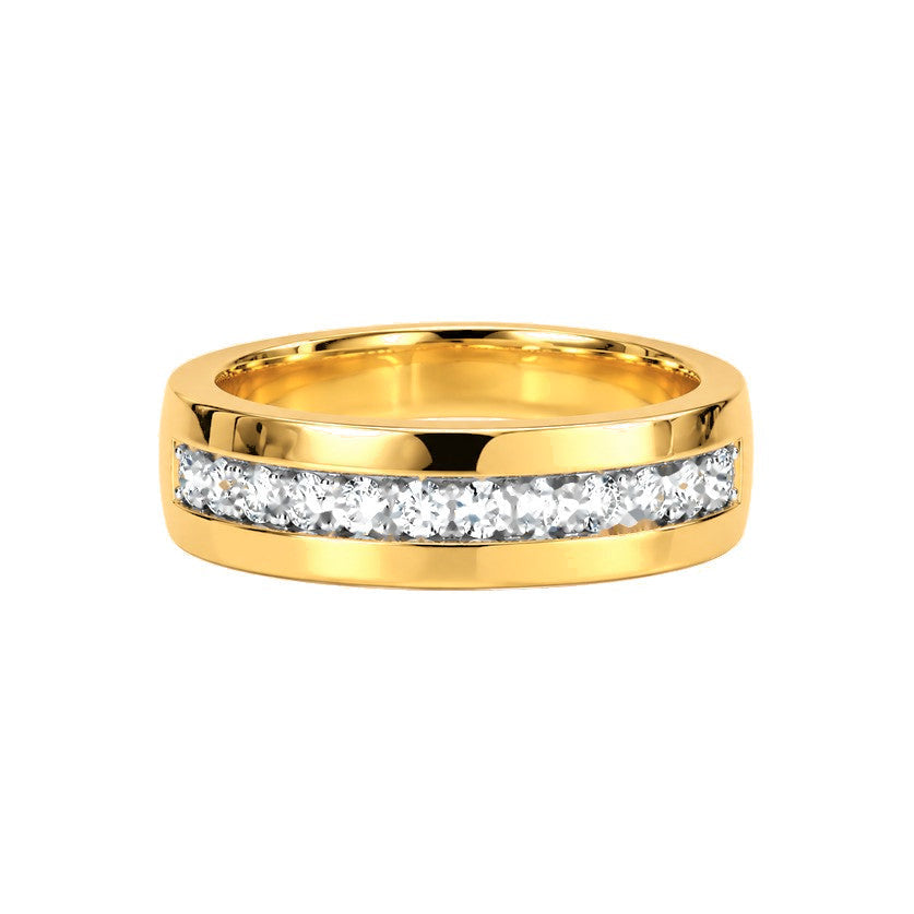 Anillo de Matrimonio de Hombre Oro 10k Canal de Diamantes Naturales