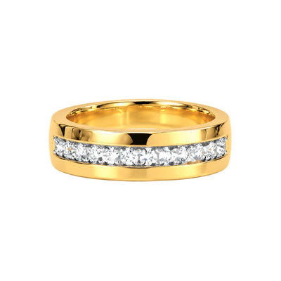 Anillo de Matrimonio de Hombre Oro 10k Canal de Diamantes Naturales
