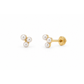 Aretes para Bebé Oro 14k Trío de Perlas