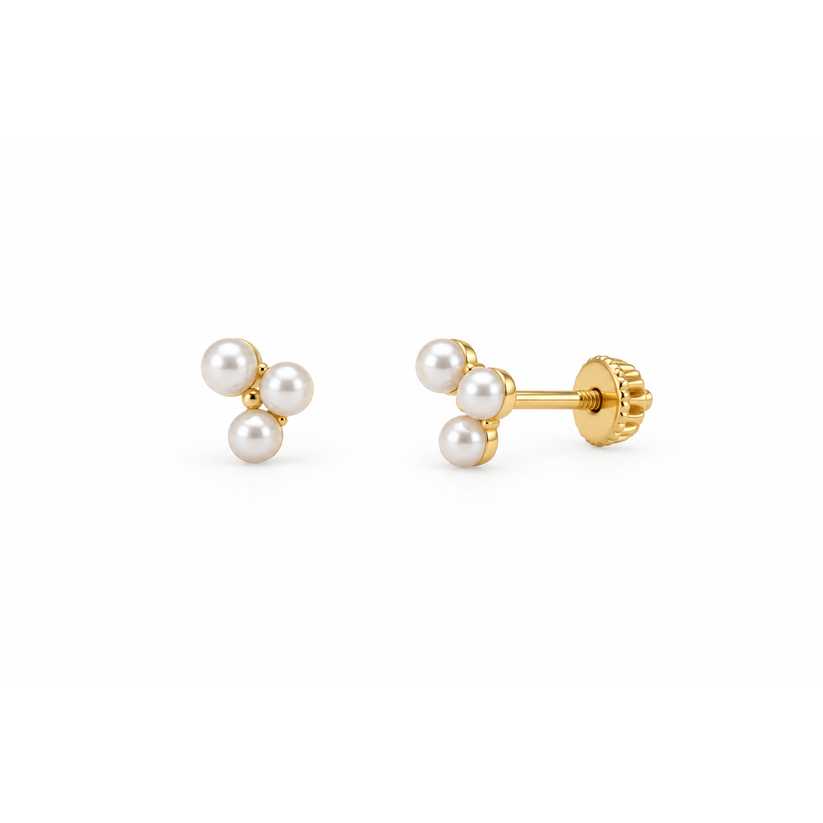 Aretes para Bebé Oro 14k Trío de Perlas