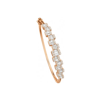 Brazalete de Dama Oro Rosa 14k Rígido Baguettes con Diamantes Naturales