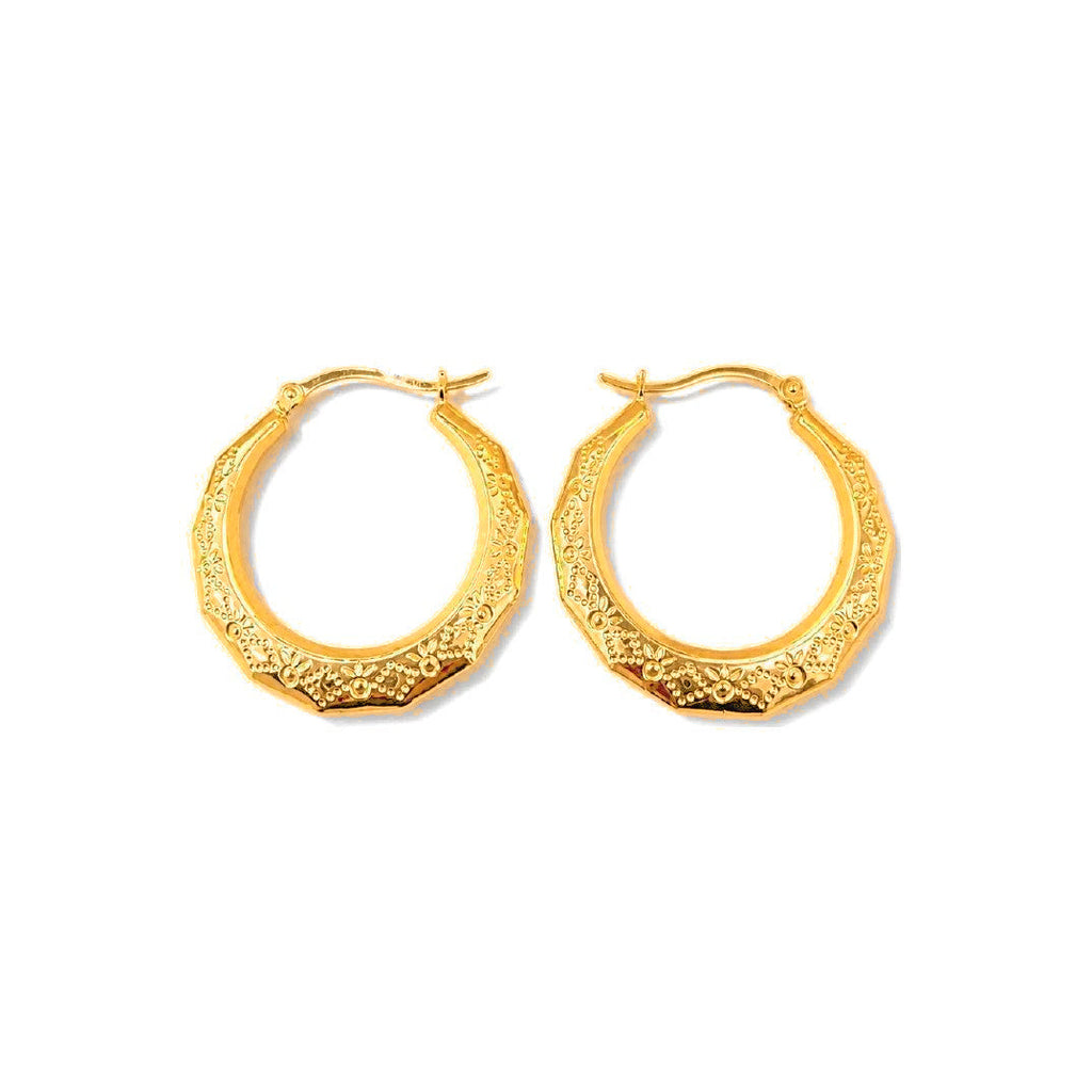 Aretes de Dama Oro 10k Argolla Floral Vintage