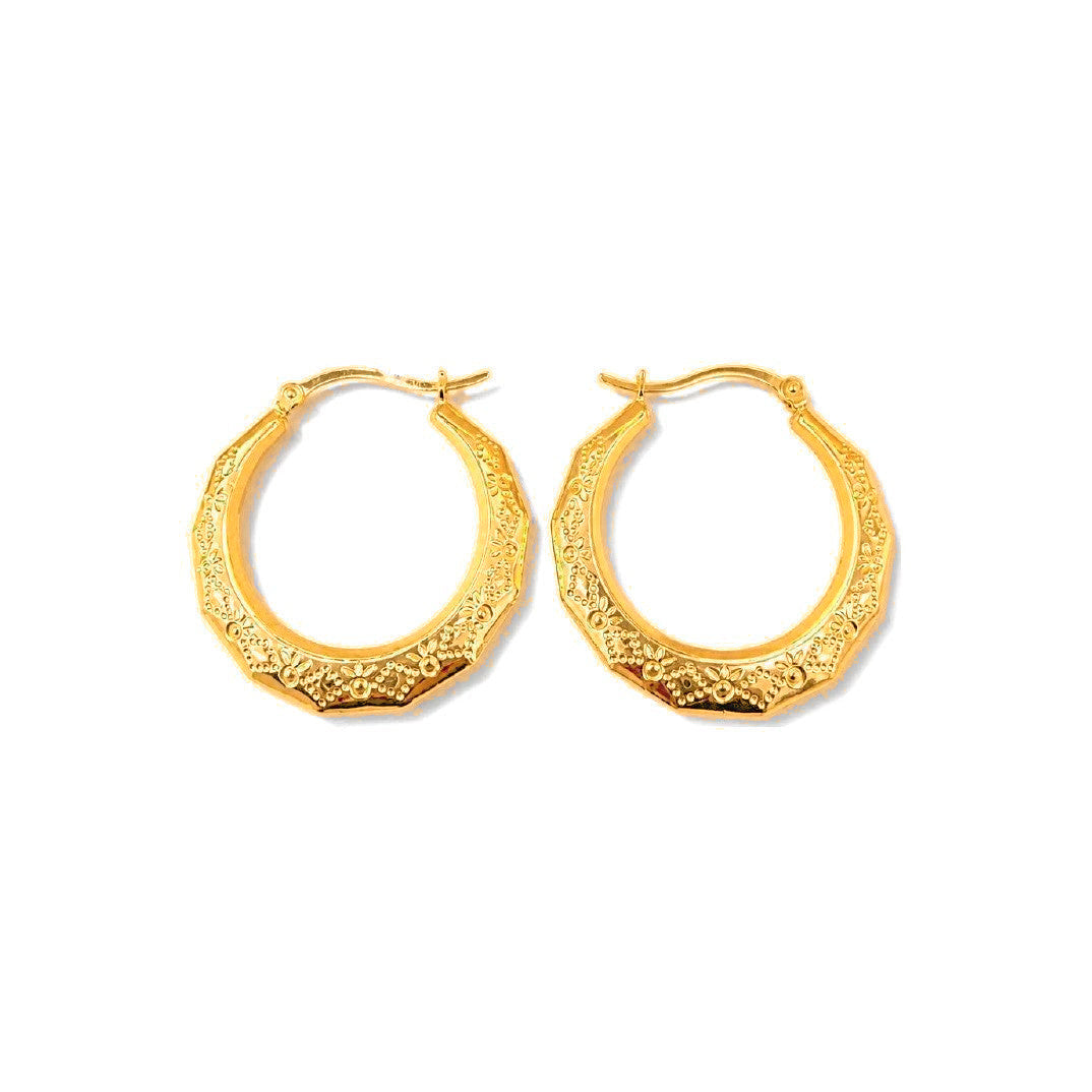 Aretes de Dama Oro 10k Argolla Floral Vintage