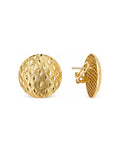 30mm Aretes de Dama Oro 14k Botón Abombado Diamantado