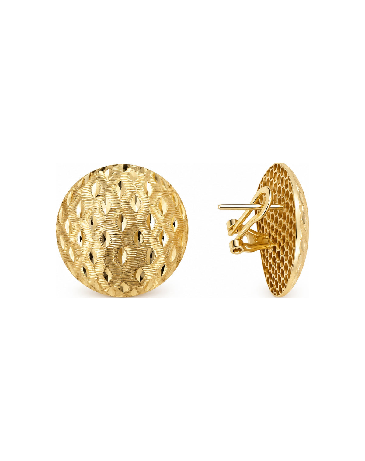 30mm Aretes de Dama Oro 14k Botón Abombado Diamantado