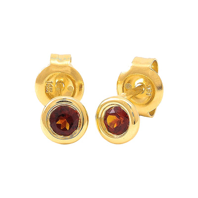 5mm Aretes de Dama Oro 14k Redondos con Granate