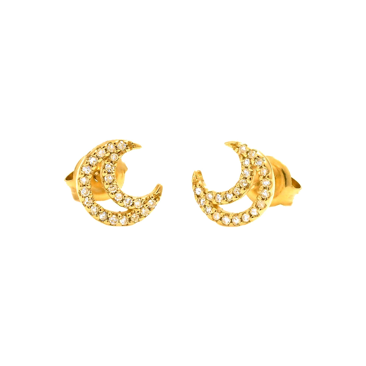 7x8mm Aretes de Dama Oro 14k Luna Pavé
