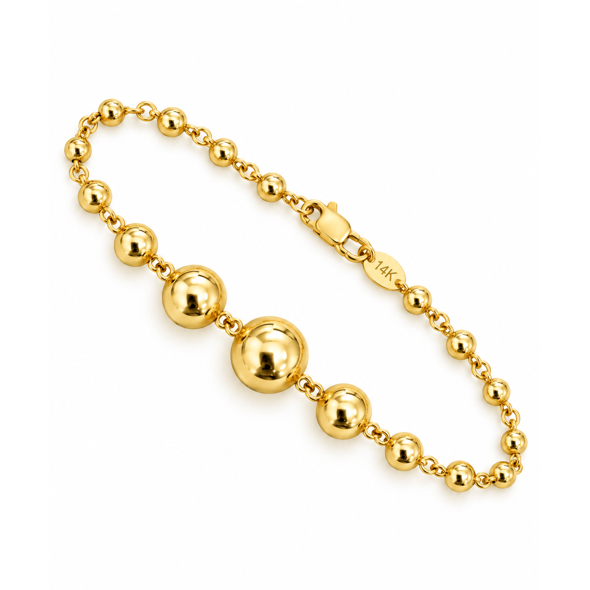 Brazalete de Dama Oro 14k Bolitas Graduadas con Cadena Fina