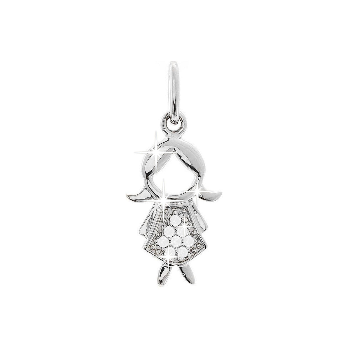 7x18mm Dije Oro Blanco 14k Niña Pavé con Diamantes Naturales